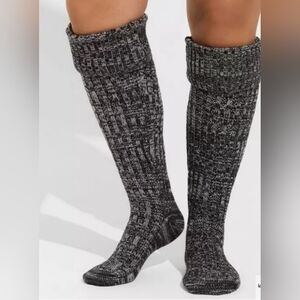 Black Marled Slouchy Knee High Socks Shoe Size 9-11